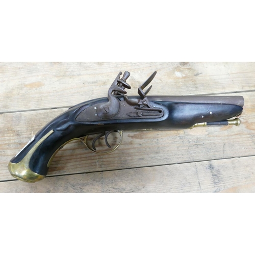 1068 - 19/20th Century rare Side by Side Double Barrelled flintlock Pistol: unmarked locks, spurred butt ca... 