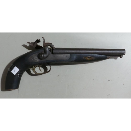 1070 - 19th century double barrel Percussion pistol: