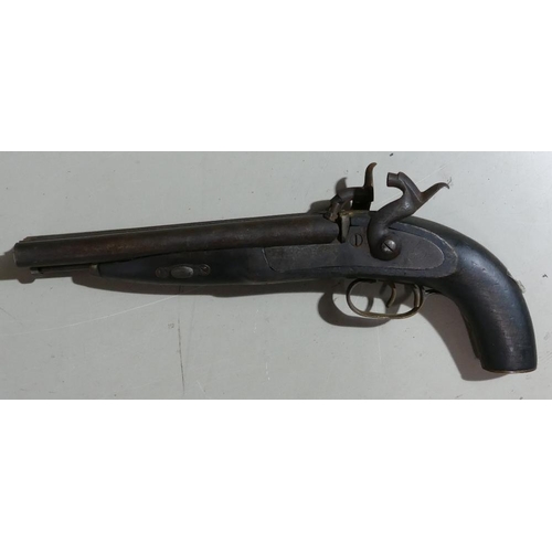 1070 - 19th century double barrel Percussion pistol: