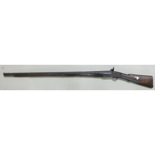 1075 - Colonial Military Percussion Musket: With patch box and chiselled barrel. Circa 1860.