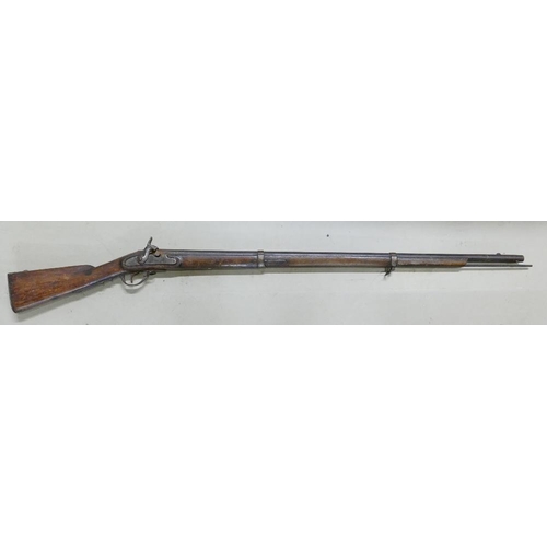 1076 - Military Musket: Converted to percussion from flint. 18th/19th Century.