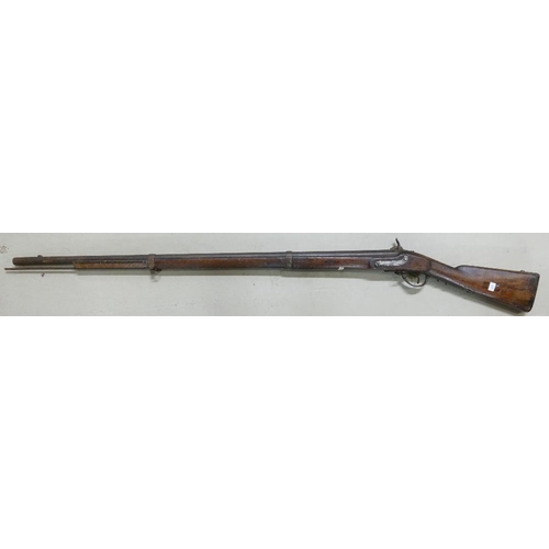 1076 - Military Musket: Converted to percussion from flint. 18th/19th Century.