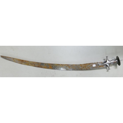 1083 - 19th century large broad bladed Talwar Hilted sword: With langets & large carved disc pommel.