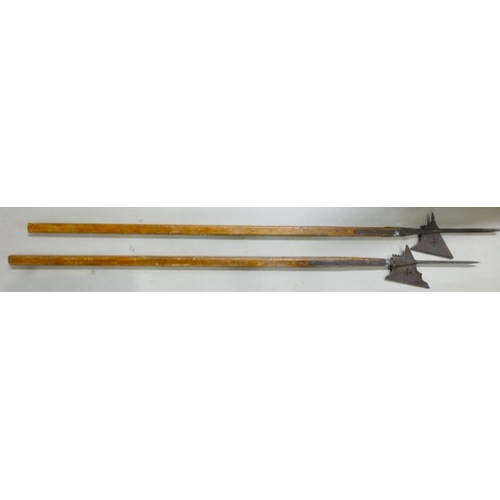 1086 - Early 20th century pair of 17th century style Halberds: Pierced blades, long tangets, with polished ... 