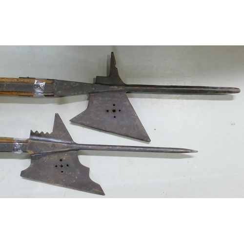 1086 - Early 20th century pair of 17th century style Halberds: Pierced blades, long tangets, with polished ... 