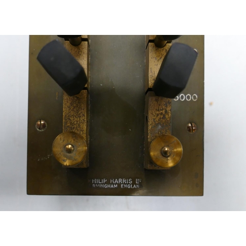 666m - Post Office Brass & Mahogany Plug Key Type Resistance Box: by Philip Harris Limited