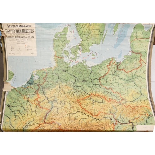 666q - A collection of 6 large wall educational rolling european maps: largest 214cm(6)