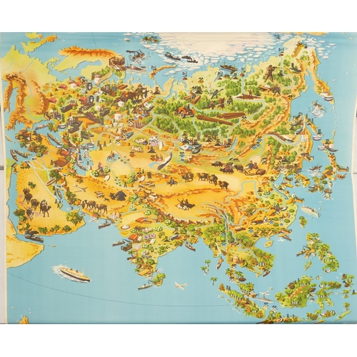 666q - A collection of 6 large wall educational rolling european maps: largest 214cm(6)