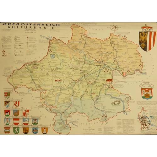 666q - A collection of 6 large wall educational rolling european maps: largest 214cm(6)