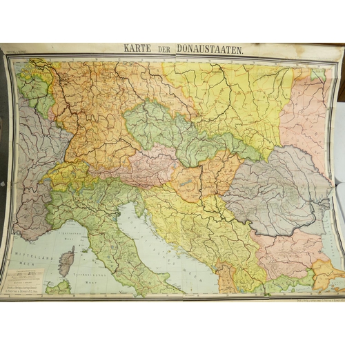 666r - A collection of 6 large wall educational rolling european maps: largest 240cm(6)