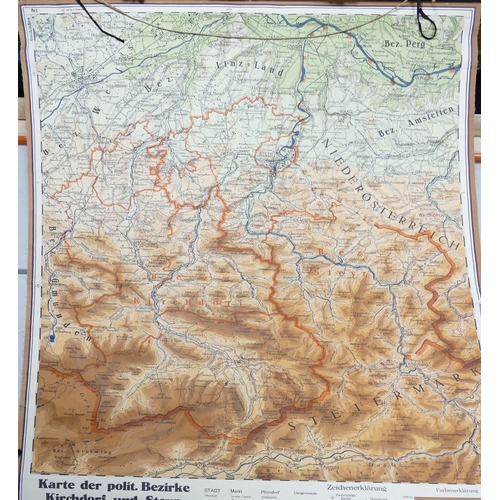 666r - A collection of 6 large wall educational rolling european maps: largest 240cm(6)