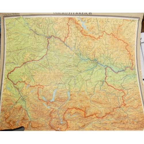 666r - A collection of 6 large wall educational rolling european maps: largest 240cm(6)