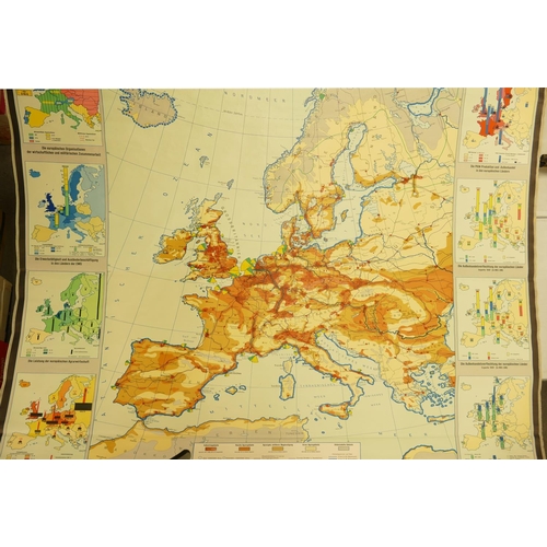 666s - A collection of 6 large wall educational rolling european maps: largest 212cm(6)