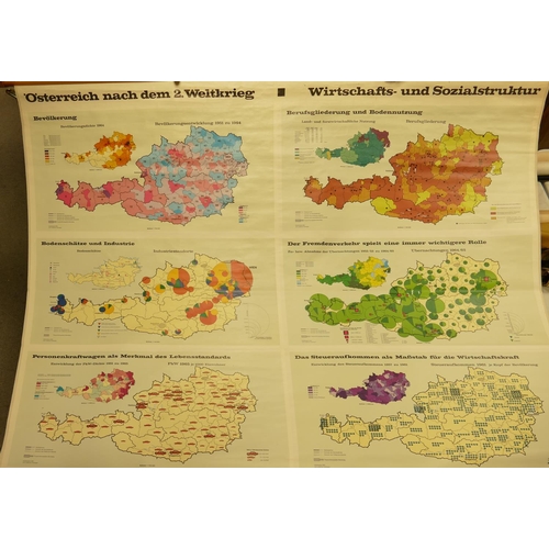 666s - A collection of 6 large wall educational rolling european maps: largest 212cm(6)