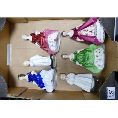 987 - A collection of small pottery lady figure: including Royal Doulton Bedtime & Darling