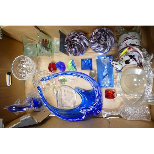 990 - A mixed collection of items to include: Murano type vases, novelty paperweights etc