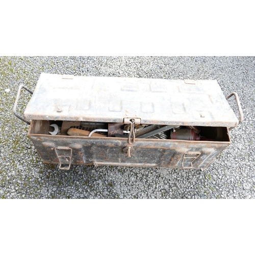 551h - 1944 Ammunition Box : with a selection of woodworking tools