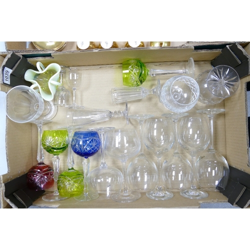 1039 - A collection of quality glassware include: coloured cut glass Bohemian wine glasses, early beer glas... 