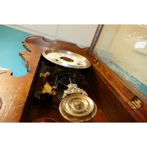 538C - 1920's Continental Oak Cased Wall Clock: