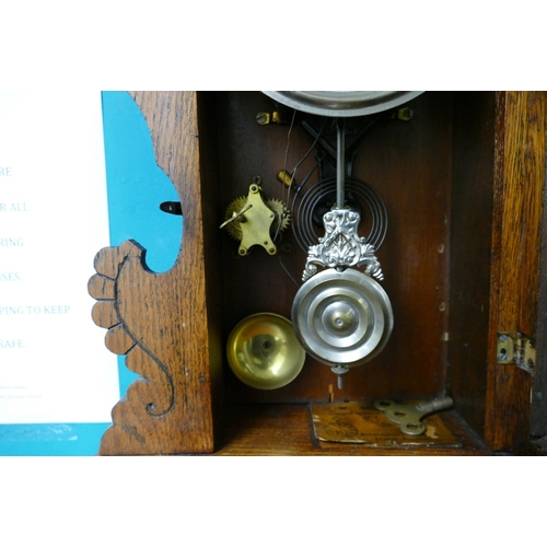 538C - 1920's Continental Oak Cased Wall Clock: