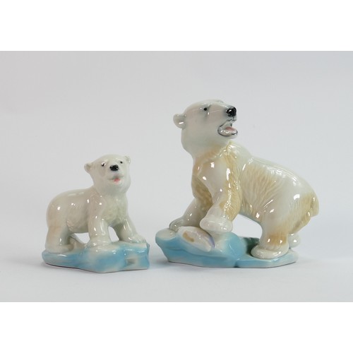126 - Wade model of a Polar bear with fish on glacier: Height 15cm together with Polar Bear Cub on glacier... 
