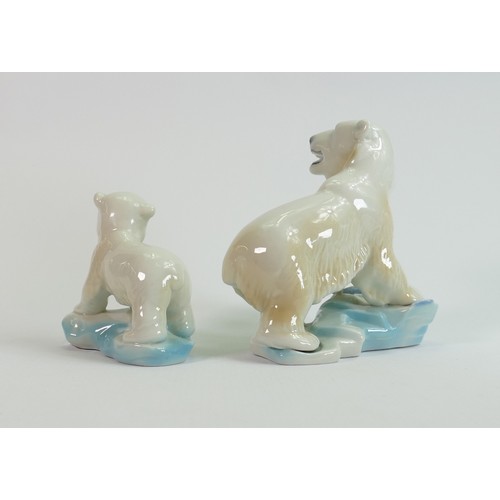 126 - Wade model of a Polar bear with fish on glacier: Height 15cm together with Polar Bear Cub on glacier... 