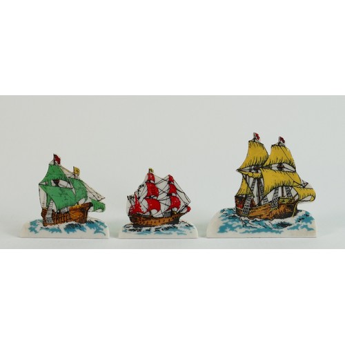 173 - Wade set of Snippet ship figures: Comprising Mayflower, Santa Maria and Revenge. (3)