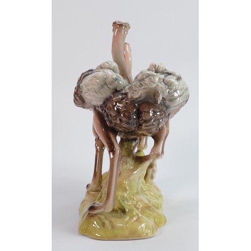642 - Goldscheider Ostrich figure group: Measuring 27.5cm wide x 27cm high x 15cm deep. C1890 - 1910.