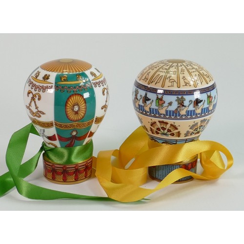 644 - Royal Worcester Hot Air Balloon candle snuffers: Up Up and Away Zodiac and Egypt, both boxed with ce... 
