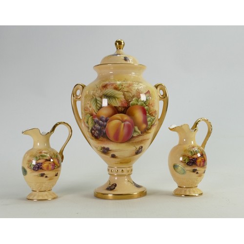 735 - Aynsley Orchard Gold lidded vase: Together with 2 small similar ewers, height of tallest 23cm.