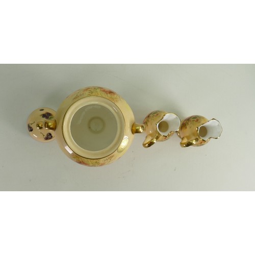 735 - Aynsley Orchard Gold lidded vase: Together with 2 small similar ewers, height of tallest 23cm.