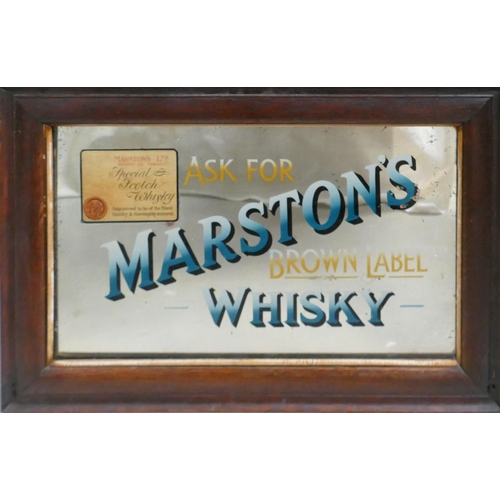 602 - Marstons Brown Label Whisky Oak Framed Pub Advertising Mirror : Frame size 39cm x 59.5cm.