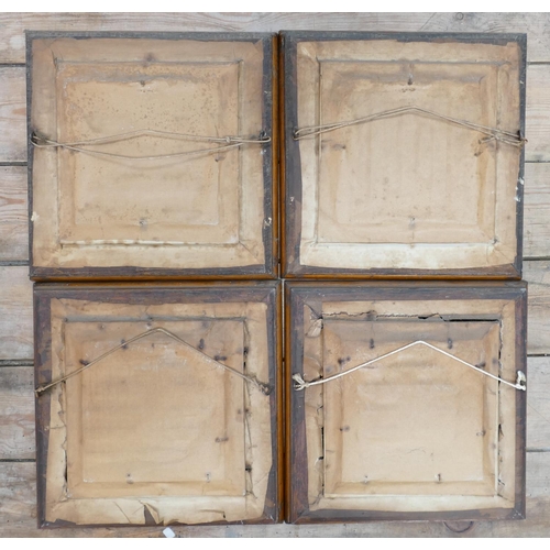 649 - Two pairs of 19th century hand decorated framed tiles: With still life & landscape themes, size of f... 