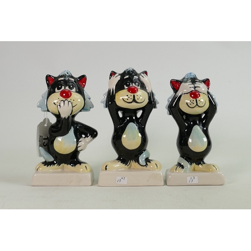 13 - Lorna Bailey group of 3 cats Hear Speak See no evil: All in good condition.