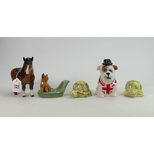 22 - Group including Beswick Wade and Carlton: Includes Shetland mare, 2 x Carlton tortoise peppers, Wade... 