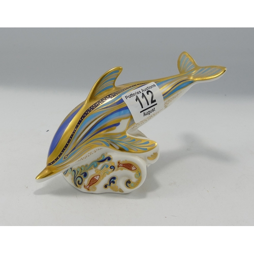 112 - Royal Crown Derby Dolphin Paperweight: gold stopper