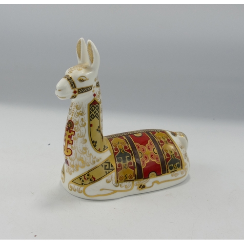 115 - Royal Crown Derby paperweight Collectors Guild Llama: boxed with gold stopper