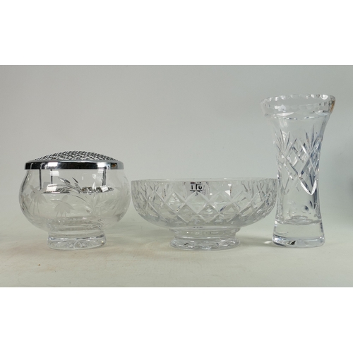 116 - Quality Cut Glass Crystal items to include: Vase, fruit bowl & flower bowl, height of tallest 20.5cm... 