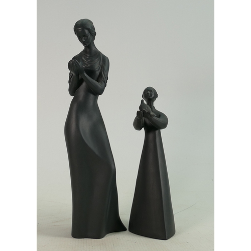 125 - Royal Doutlon Black Basalt Lady Figures: Tenderness HN2714 & Peace HN2433(2)