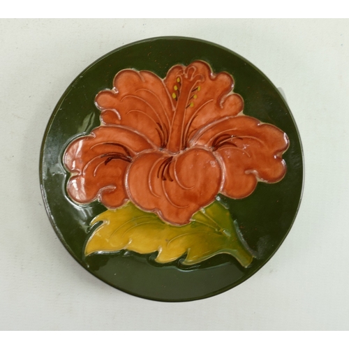 130 - Moorcroft Hibiscus on Green Ground Coaster: diameter 11cm