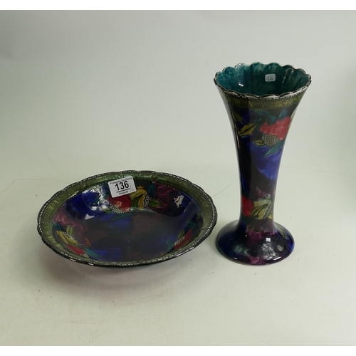 136 - S Hancocks Ruben Ware Pomegranate patterned Vase & Bowl: height of tallest 24cm(2)