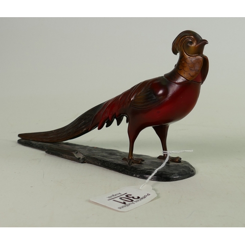 301 - Cold painted bronze pheasant table lighter: Measuring 21 cm long appx., striker missing, and minor d... 