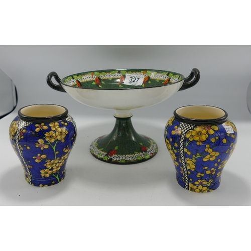 327 - Royal Doulton Burslem Floral Decorated items to include: D4365 vases & 5/24 BB1407 Tazza, height of ... 