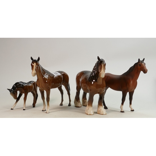 256 - Beswick Racehorse 701, Damaged 818 Shire Horse , Matt Royal Doulton Swish Tail  & large Foal 947(4)