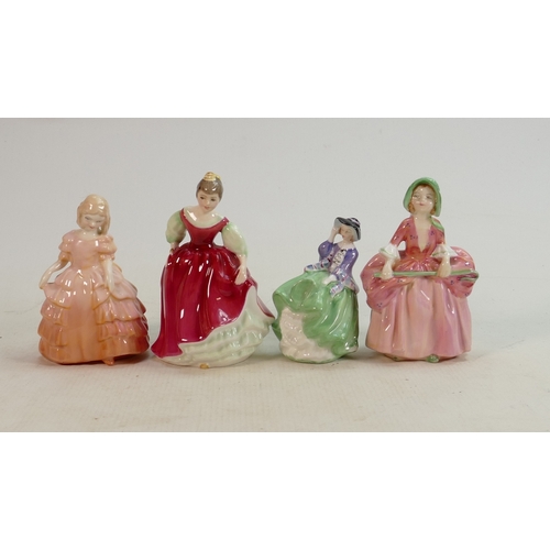 268 - Royal Doulton Small Lady Figures: Top o The Hill HN2126, Bo Peep HN1811, Rose Hn1368 & Fair Maidn HN... 