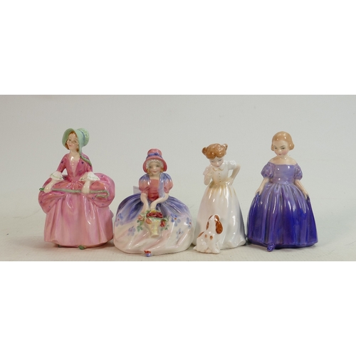 274 - Royal Doulton small lady figures: Marie HN1370, Bo Peep HN1311, Monica HN1467 & Sit HN3123(4)