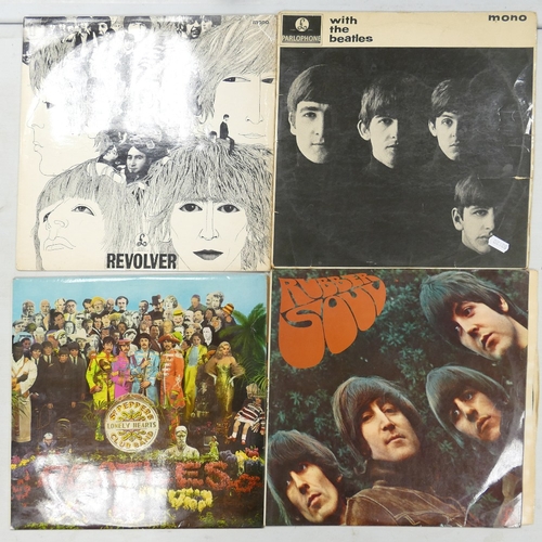 374 - Beatles Lp's to include:With The Beatles xex448-1n, Revolver xex 606-3, Sgt Peppers  YEK 638-2 &b Ru... 