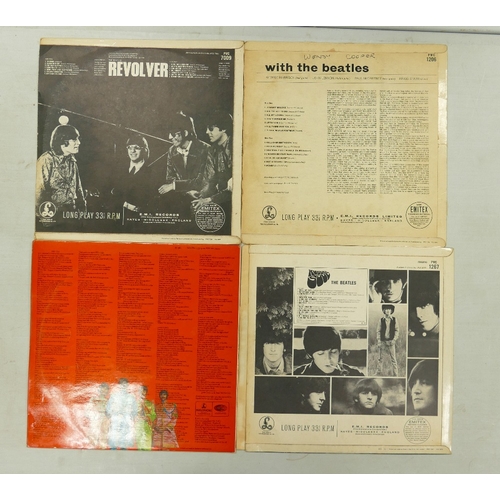 374 - Beatles Lp's to include:With The Beatles xex448-1n, Revolver xex 606-3, Sgt Peppers  YEK 638-2 &b Ru... 