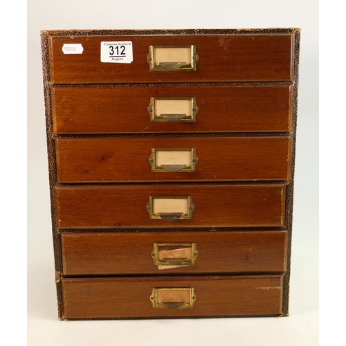 312 - Six drawer part wooden collectors specimen chest of drawers with fossils and minerals: Four of the 6... 