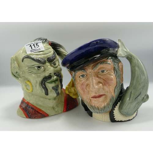 115 - Royal Doulton Large Character Jugs:Genie D6892 and Capt Ahab D6500. (2)